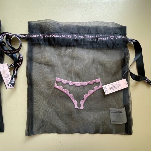 New Victoria's Secret Lingerie Bags Set of 2 Storage Travel Sheer Black Pink NWT - Picture 3 of 4